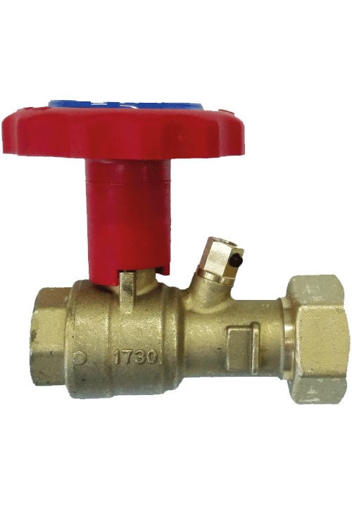 ART 1963/W Ventil DN20 1“ F x 3/4“ F, roter Griff mit Thermometer