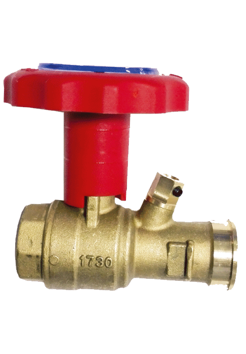 ART 1964/C VALVOLA DN20 ATT. RAPIDO x 3/4’’F MANIGLIA CON TERMOMETRO ROSSA